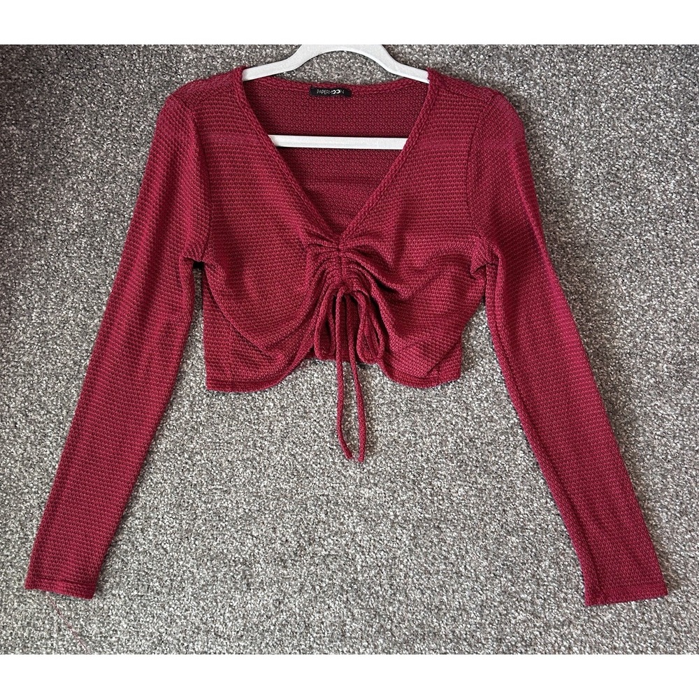 Papermoon S Cropped Sweetheart Open Knit Y2K FairyGoth Witchy Ruched Long Sleeve